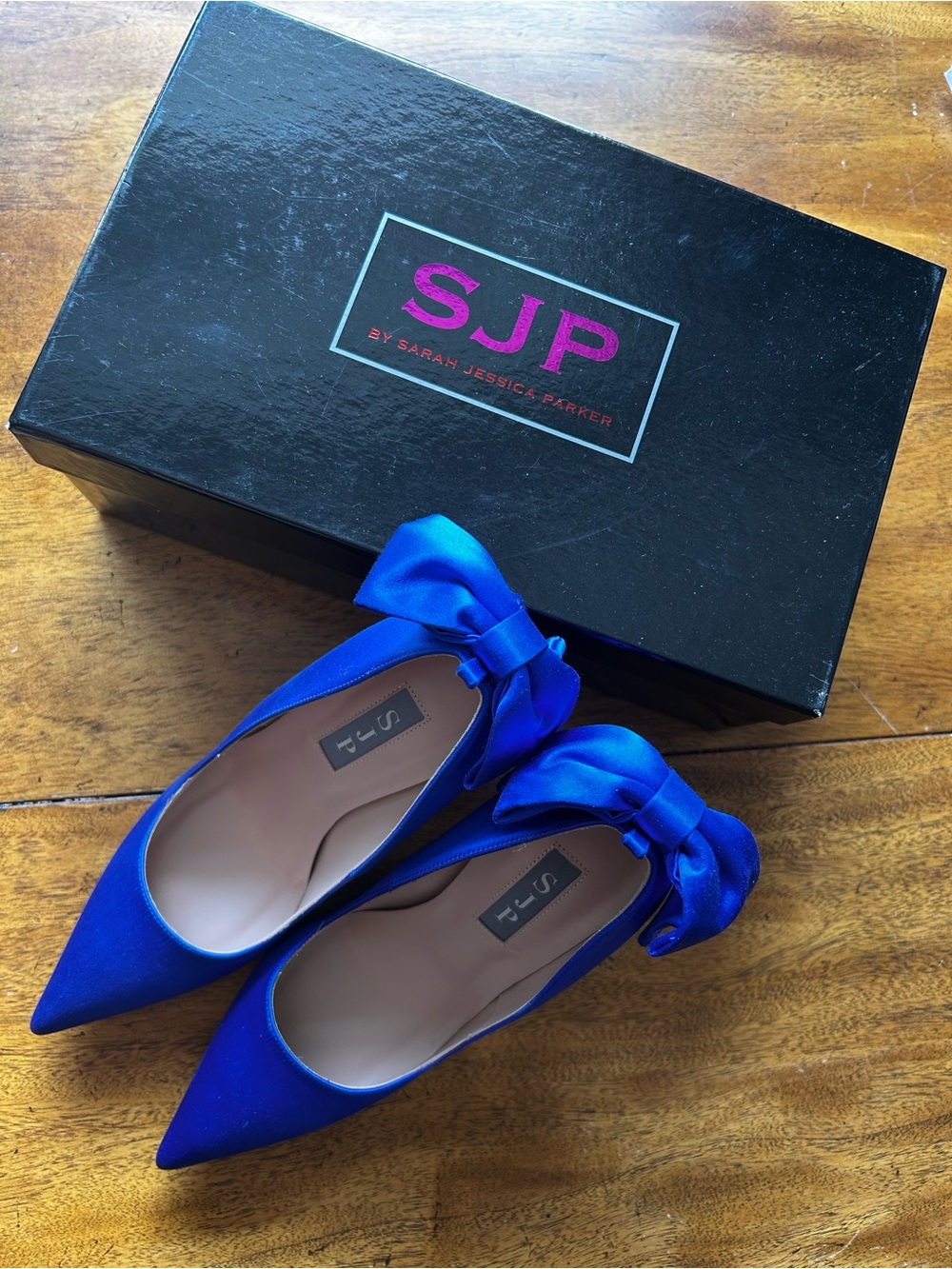 SJP by Sarah Jessica Parker Cobalt Blue Pointed-Toe Flats with Bow